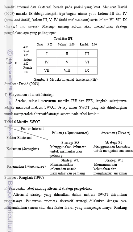 Gambar 3 Matriks Internal- Eksternal (IE)