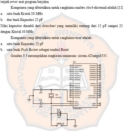 Gambar 3.3 menunjukkan rangkaian minimum  sistem ATmega8535. 