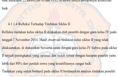 Tabel 5 : Hasil Pencapaian Kreatifitas Siswa Pada Siklus II 