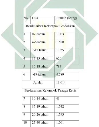 Tabel 3.3 Jumlah Penduduk Kelurahan Ngagel berdasarkan Usia tahun 2013 