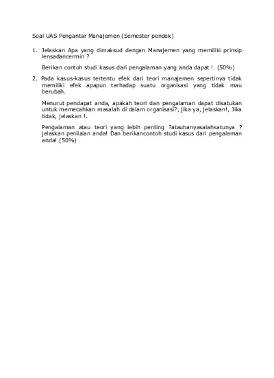 Manajemen Informatika : Soal UAS Pengantar Manajemen 0001.