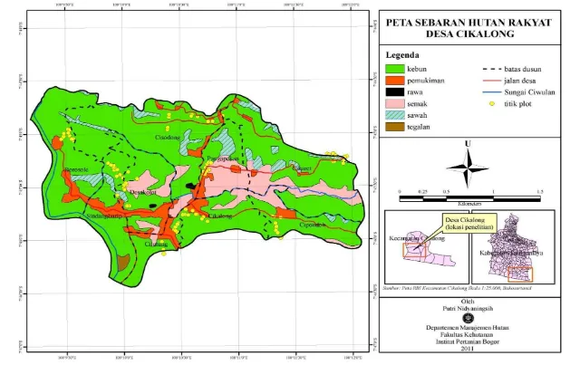 Gambar 4  Peta sebaran hutan rakyat Desa Cikalong. 
