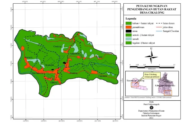 Gambar 5  Peta kemungkinan pengembangan hutan rakyat responden Desa Cikalong.