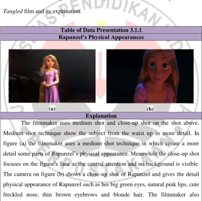 Table of Data Presentation 3.1.1 Rapunzel’s Physical Appearances