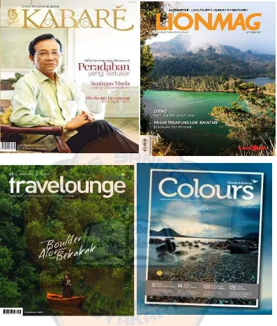 Gambar 4.9. : Ilustrasi majalah Kabare, Lionmag, Travelounge dan Colours Sumber: Google (jenis majalah)