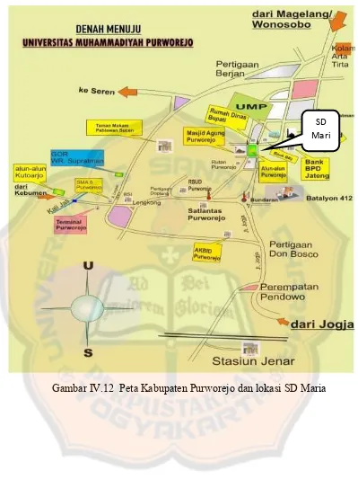 Gambar IV.12  Peta Kabupaten Purworejo dan lokasi SD Maria 