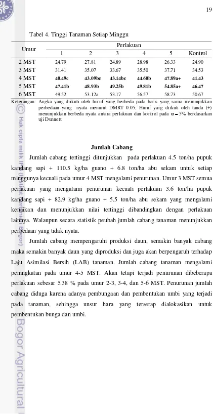 Tabel 4. Tinggi Tanaman Setiap Minggu  