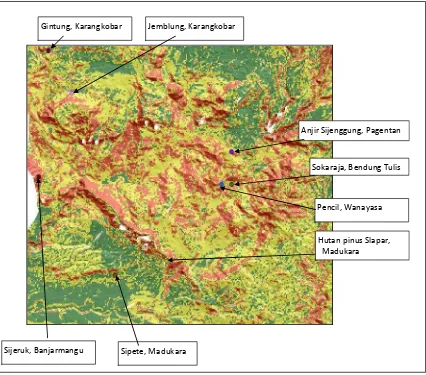 Gambar 9. Plot lokasi gerakan tanah pada peta kerentanan gerakan tanah