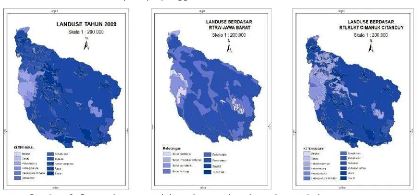 Tabel 3.Kondisi tutupan lahan aktual (exsisting) DAS Cimuntur dan rencanaperubahan berdasarkan masing-masing skenario