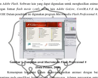 Gambar 1. Tampilan awal Macromedia Flash Professional 8  