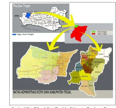 Gambar 9 Peta Wilayah Kota Tegal dan Kabupaten Tegal serta Batas  Administrasi Kecamatan