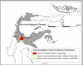 Gambar 1. Peta Distribusi Daerah Endemis Schistosomiasis di Indonesia