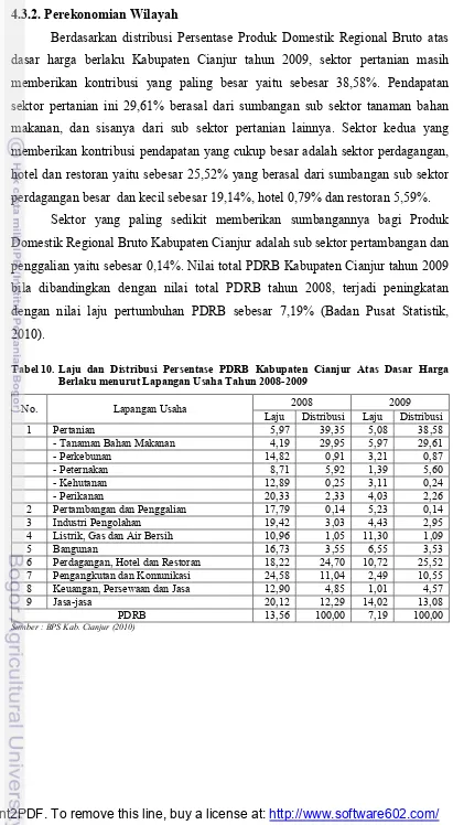 Tabel 10. Laju dan Distribusi Persentase PDRB Kabupaten Cianjur Atas Dasar Harga 