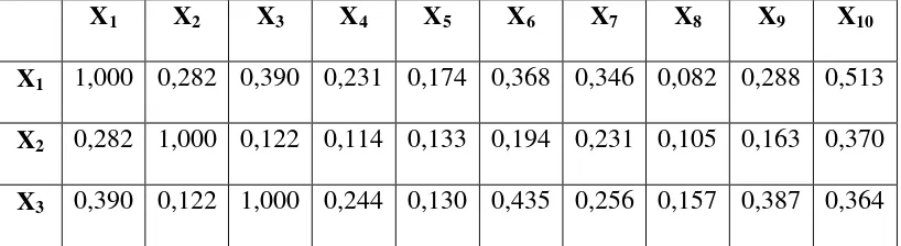 Tabel 4.8 Matriks korelasi 