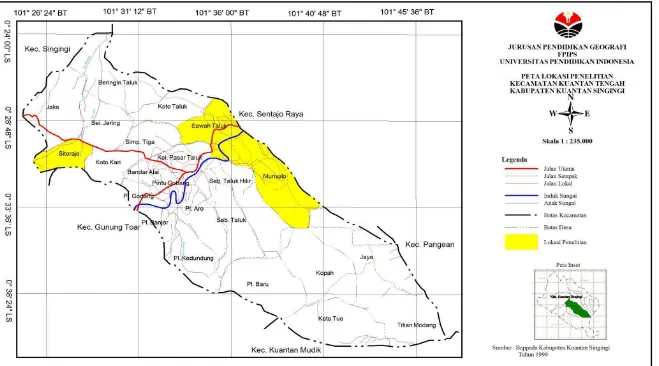 Gambar 3.1 Peta Lokasi Penelitian Di Kecamatan Kuantan Tengah 