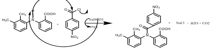 Gambar 5. Reaksi benzoilasi asam mefenamat dan 4-NO2-benzoil klorida untuk 
