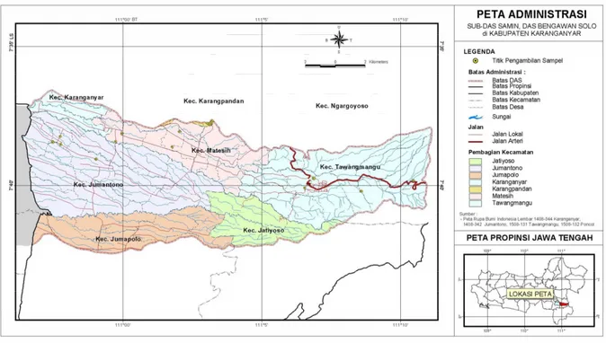 Gambar 4.1. Titik-Titik Lokasi Pengambilan Sampel pada beberapa wilayah di Sub DAS Samin Hulu    