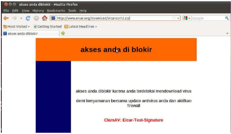 Gambar 4.10  Tampilan blokir  virus. 
