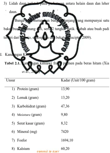 Tabel 2.1. Kandungan kimiawi fraksi pigmen pada beras hitam (Xia 