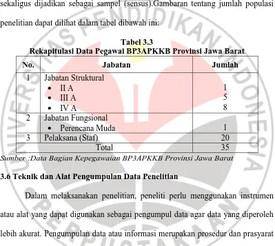 Tabel 3.3 Rekapitulasi Data Pegawai BP3APKKB Provinsi Jawa Barat 