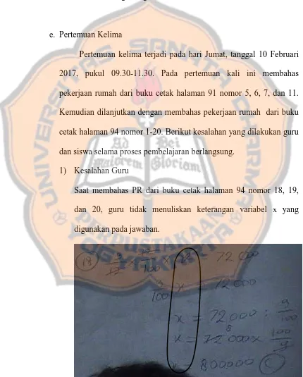 Gambar 4.6 Guru tidak menjelaskan variabel x pada penyelesiaan no 18 