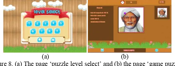 Figure 8. (a) The page ‘puzzle level select’ and (b) the page ‘game puzzle’ 
