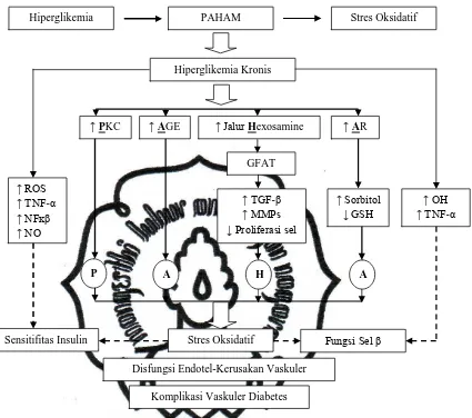 Gambar 1. Hubungan Hiperglikemia dan Komplikasi Vaskuler (Modifikasi dari  Sugiarto, 2010)  
