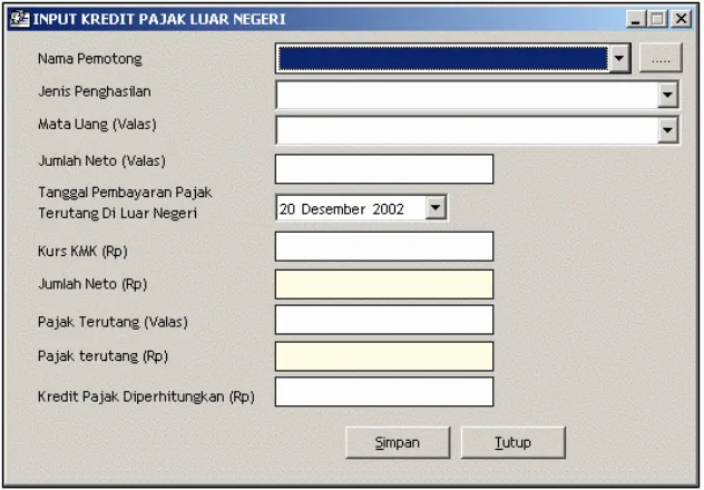 GAMBAR 41. Tampilan form Input Kredit Pajak Luar Negeri