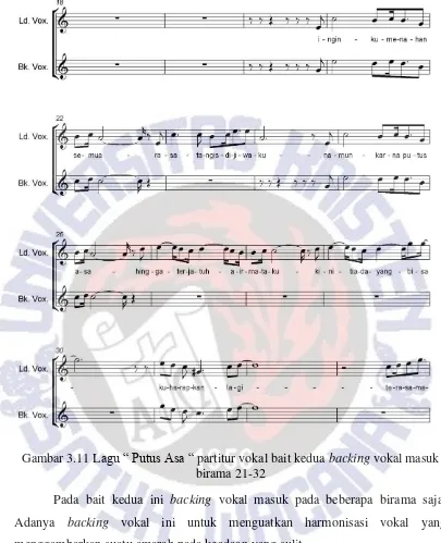 Gambar 3.12 Lagu “ Putus Asa “ variasi melodi pada bass di bagian refren birama 38- 42 