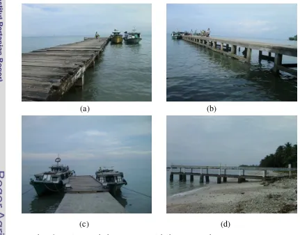 Gambar 6 Fasilitas perhubungan (a) Pelabuhan Canti, (b) Dermaga Desa Tejang,(c) Dermaga Dusun Regan Lada) dan (d) Dermaga Dusun Segenom.