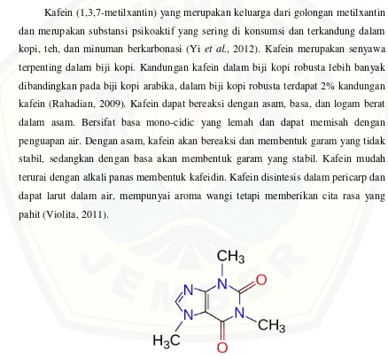 Gambar 2.1 Struktur Kimia Kafein 1,3,7 – methylxanthine (Violita, 2011). 