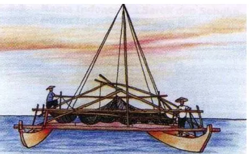 Gambar 3. Alat tangkap Jaring Cumi (bagan perahu)   (Sumber : www.dkp.go.id, 2006) 