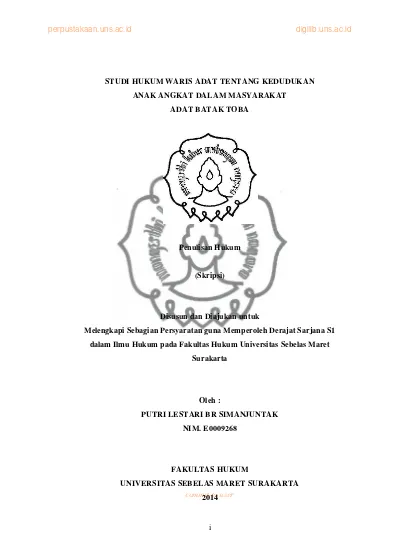 STUDI HUKUM WARIS ADAT TENTANG KEDUDUKAN ANAK ANGKAT DALAM MASYARAKAT ...