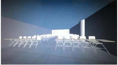 Gambar 21 menunjukkan gedung virtual ruang studio. Gedung virtual sudah mendekati bentuk dan posisi asli yang ditunjukkan oleh gambar 22, namun terdapat beberapa kekurangan karena objek-objek pendukung belum dilengkapi