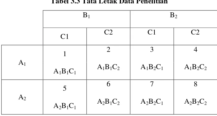 Tabel 3.3 Tata Letak Data Penelitian 