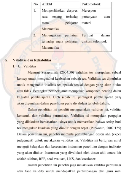 Tabel 6. Indikator Afektif dan Psikomotorik