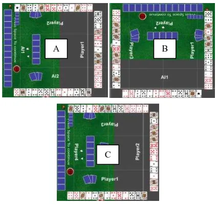 Gambar 13. A)gambar menunjukkan awal game dan AI memiliki 1combo,1pair dan 6 single. B) gambar menunjukkan AI tidak mempunyai pair dan 8single karena kartu yang harus dilawan adalah single 