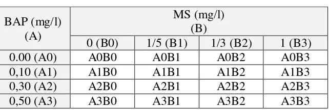 Tabel 1 Media perlakuan kombinasi BAP dan MS 