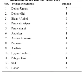Tabel 4.1 Data Tenaga Kesehatan di Wilayah Kerja Puskesmas Belawan Kecamatan Medan Belawan Tahun 2014 