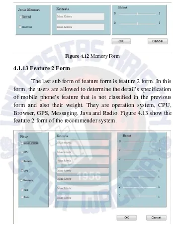 Figure 4.12 Memory Form 