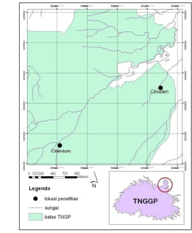 Gambar 2  Peta Lokasi Taman Nasional Gunung Gede Pangrango (Sumber: Lubis 2008). 