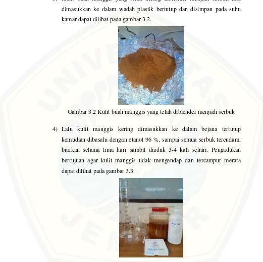Gambar 3.3 Serbuk kulit manggis yang telah direndam dengan etanol 96% dan dilakukan pengadukan  