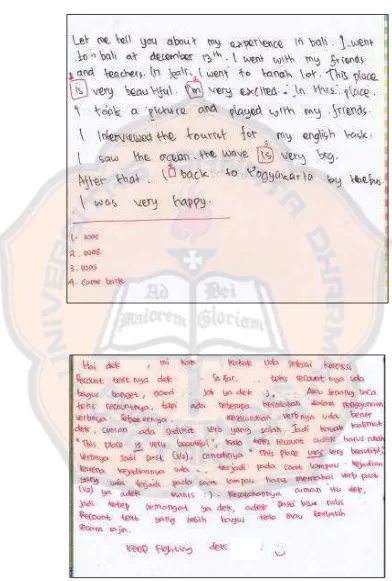 Figure 4.1 Student 12 First Writing and the Scaffolding in the Form of 