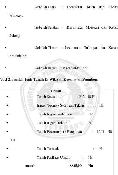 Tabel 2. Jumlah Jenis Tanah Di Wilayah Kecamatan Prambon. 