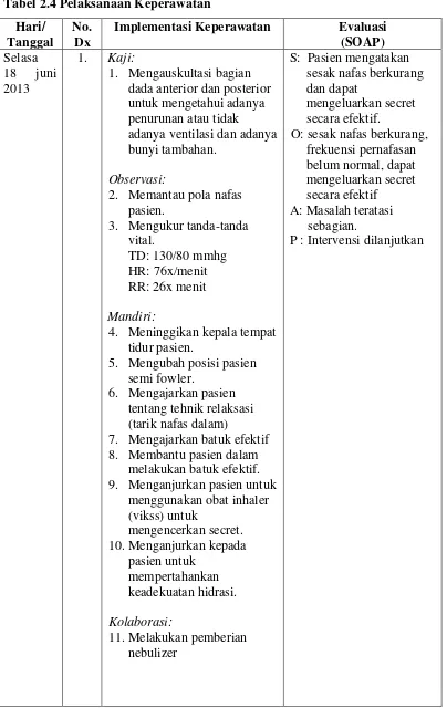 Tabel 2.4 Pelaksanaan Keperawatan 