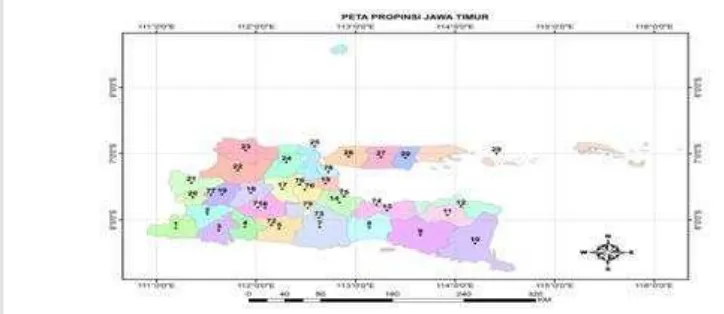 Gambar 2  Peta administratif  wilayah kabupaten/kota di Jawa Timur 