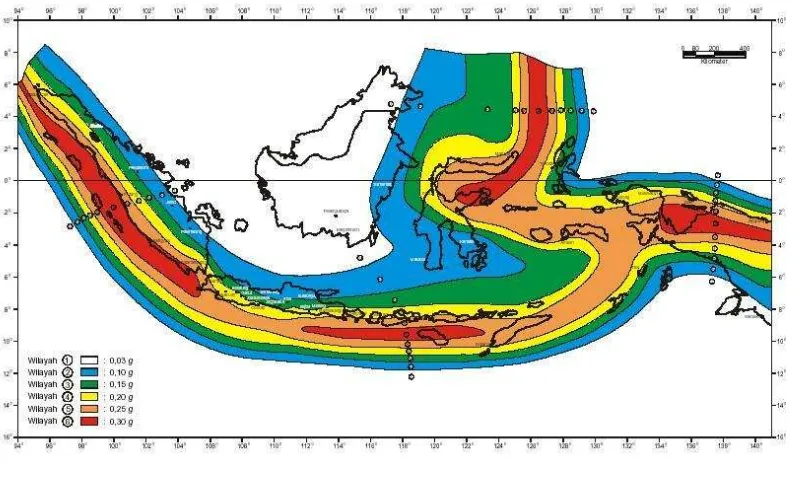 Gambar 1.  Peta pembagian wilayah zona gempa 