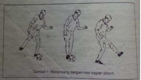 Gambar 2. Menghentikan Bola Dengan Kaki Bagian  Dalam (Sumber: Sucipto, dkk. 2000: 23) 