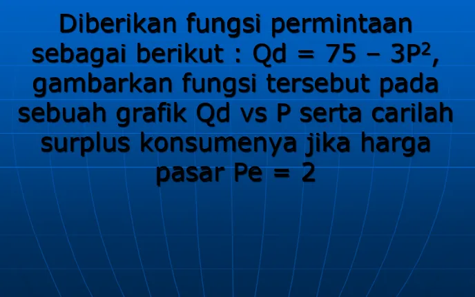 gambarkan fungsi tersebut pada sebuah grafik Qd vs Psurplus konsumenya jika harga 