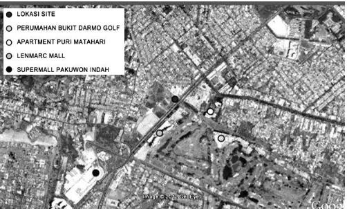 Gambar. 1. Lokasi tapak di jalan Bukit Darmo Boulevard, Surabaya Sumber : googlemaps.com     